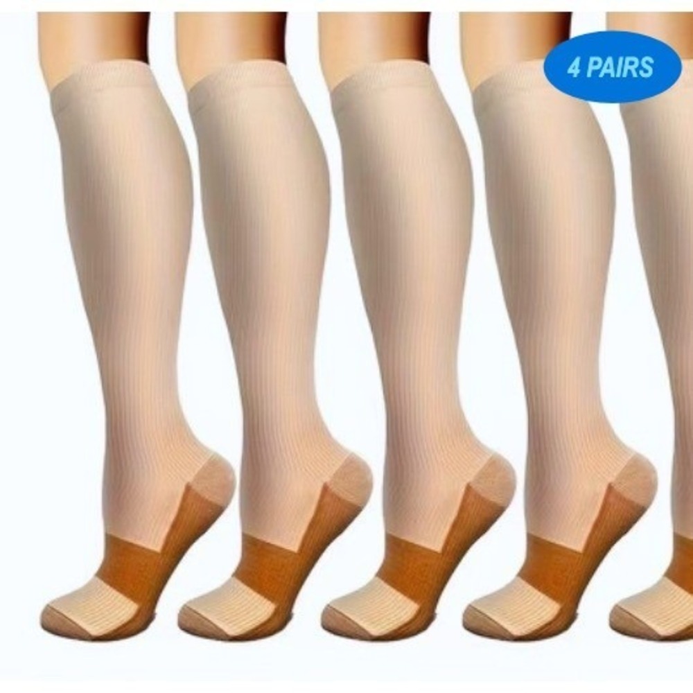 Unisex 20-30‎ mmHg Compression Socks L/XL Knee High Medical Beige Ribbed 4 Pack
